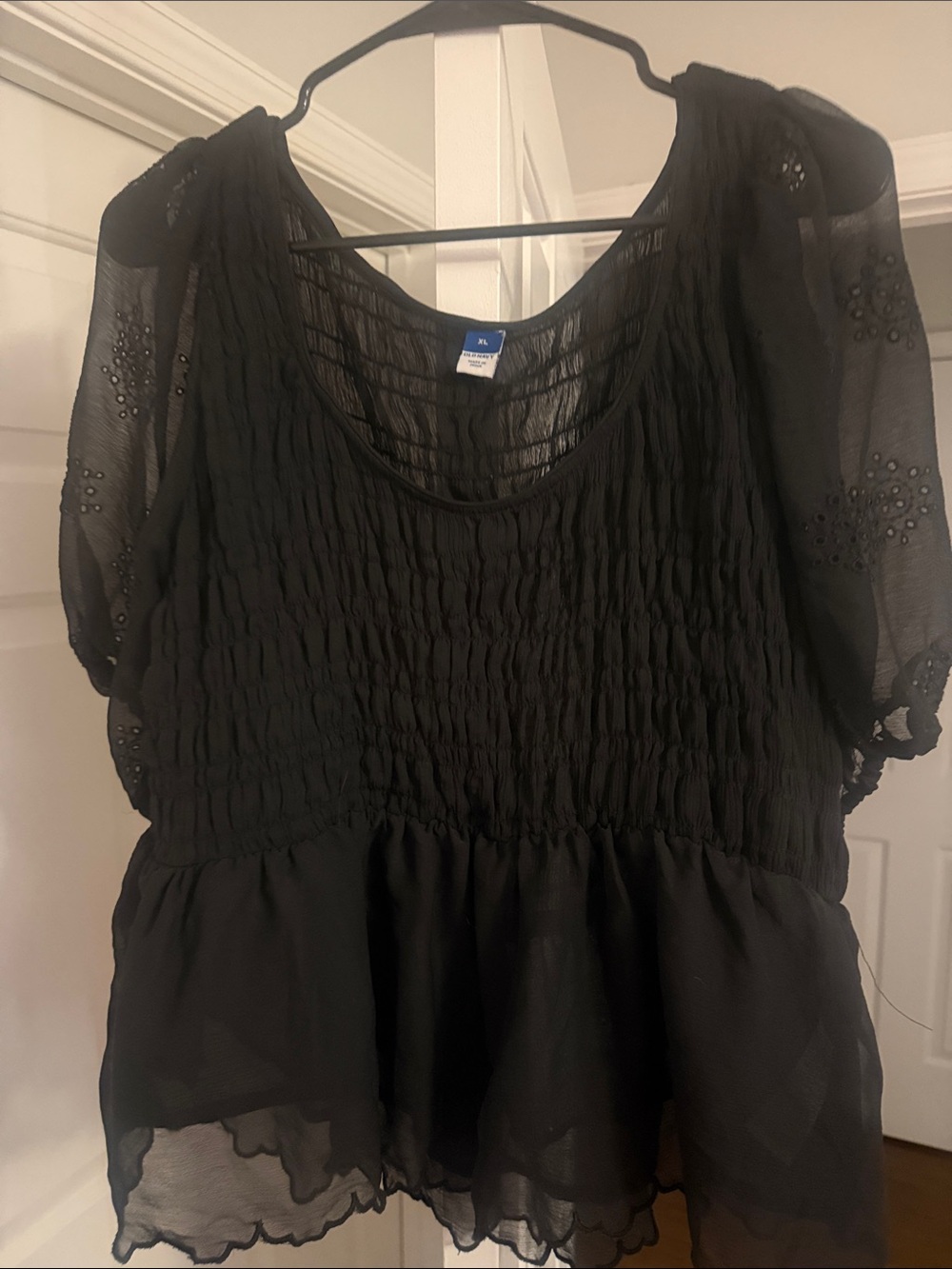 Old Navy Black Smocked Peplum Blouse